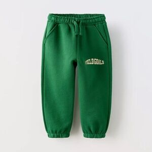 Zara Toddler Green Joggers with Field Goals Text in Size 1 1/2 Years